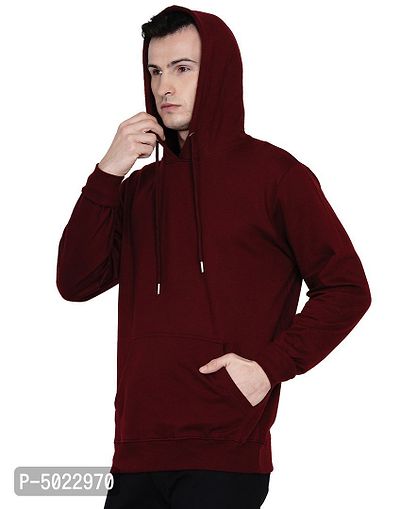 Maroon Pure Cotton Fleece Solid Hooded Sweatshirt-thumb3