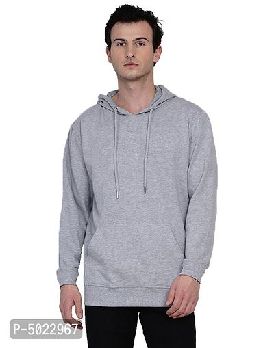 Grey Heather Pure Cotton Fleece Solid Hooded Sweatshirt-thumb0