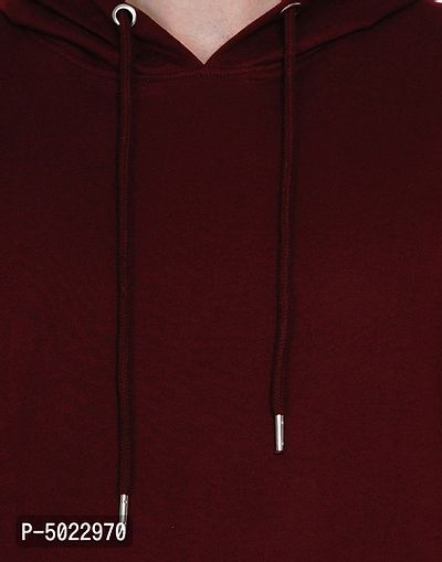 Maroon Pure Cotton Fleece Solid Hooded Sweatshirt-thumb5