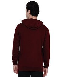 Maroon Pure Cotton Fleece Solid Hooded Sweatshirt-thumb1