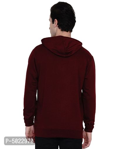 Maroon Pure Cotton Fleece Solid Hooded Sweatshirt-thumb2