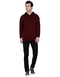 Maroon Pure Cotton Fleece Solid Hooded Sweatshirt-thumb3