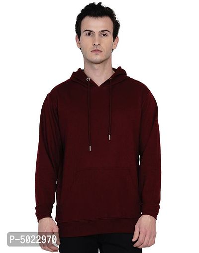 Maroon Pure Cotton Fleece Solid Hooded Sweatshirt-thumb0