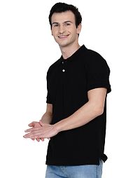 Men's Black Pure Cotton Solid Polo T-shirt-thumb2