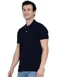 Men's Navy Blue Pure Cotton Solid Polo T-shirt-thumb2