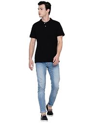 Men's Black Pure Cotton Solid Polo T-shirt-thumb3