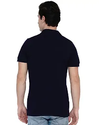 Men's Navy Blue Pure Cotton Solid Polo T-shirt-thumb1