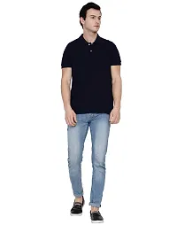 Men's Navy Blue Pure Cotton Solid Polo T-shirt-thumb3