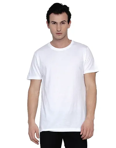 White  Cotton Solid Short-sleeve Tees for Men