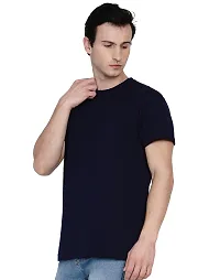 Navy Blue Pure Cotton Solid T-shirt-thumb2