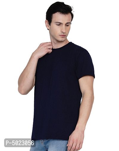 Navy Blue Pure Cotton Solid T-shirt-thumb3