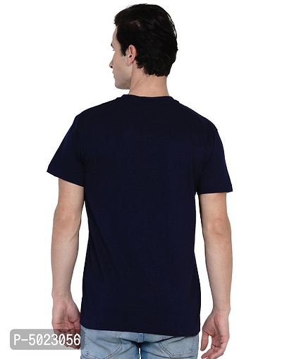 Navy Blue Pure Cotton Solid T-shirt-thumb2