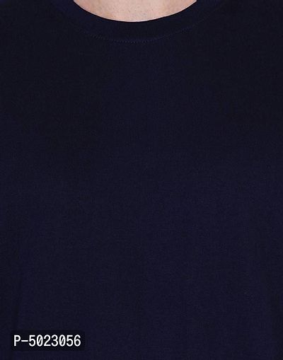 Navy Blue Pure Cotton Solid T-shirt-thumb5