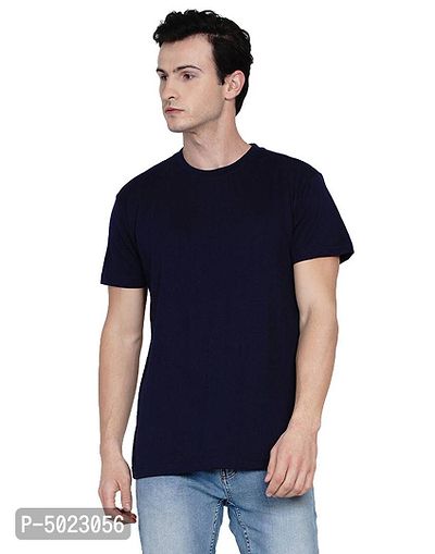 Navy Blue Pure Cotton Solid T-shirt-thumb0