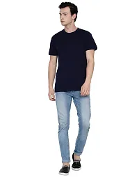 Navy Blue Pure Cotton Solid T-shirt-thumb3