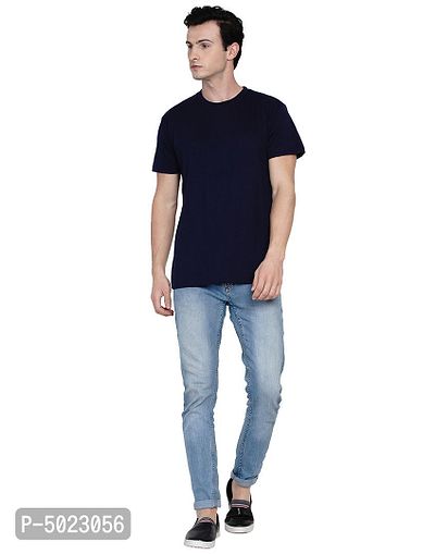 Navy Blue Pure Cotton Solid T-shirt-thumb4