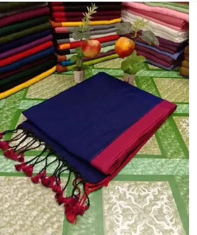 Handloom Solid Border Cotton Sarees With Blouse Piece