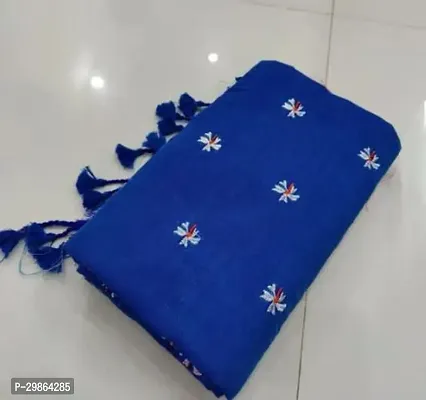 Beautiful Blue Khadi Cotton Embroidered Women Saree with Blouse Piece-thumb0