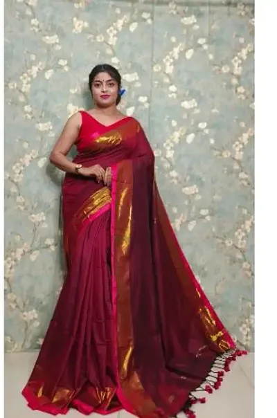 Beautiful Khadi Zari Women Saree with Blouse Piece