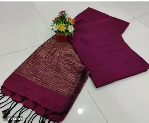 Beautiful Purple Khadi Cotton Embellished Women Saree with Blouse Piece