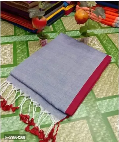 Beautiful Grey Cotton Solid Women Saree with Blouse Piece