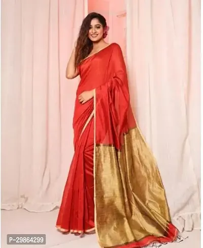 Beautiful Red Cotton Silk Zari Women Saree with Blouse Piece