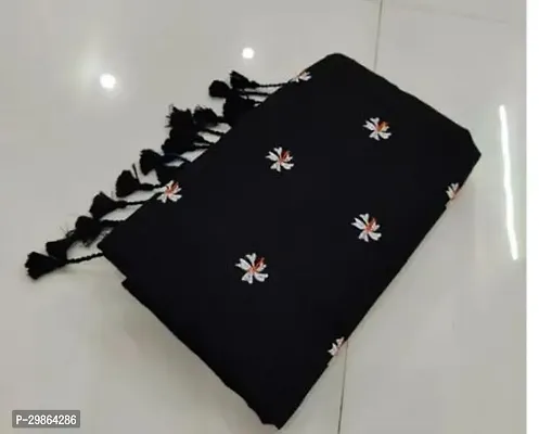 Beautiful Black Khadi Cotton Embroidered Women Saree with Blouse Piece-thumb0