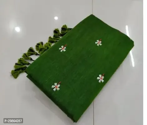 Beautiful Green Khadi Cotton Embroidered Women Saree with Blouse Piece