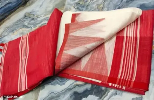 Beautiful Red Khadi Cotton Self Pattern Women Saree with Blouse Piece-thumb0