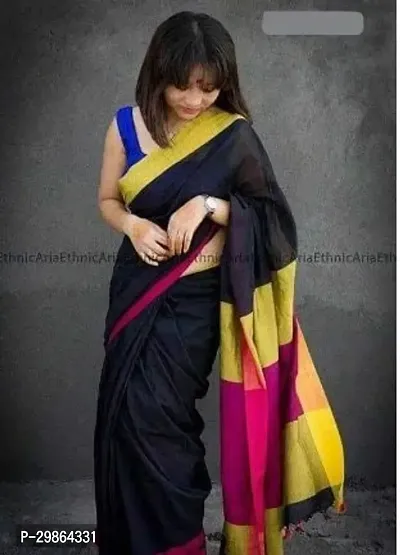 Beautiful Black Khadi Cotton Self Pattern Women Saree with Blouse Piece-thumb0