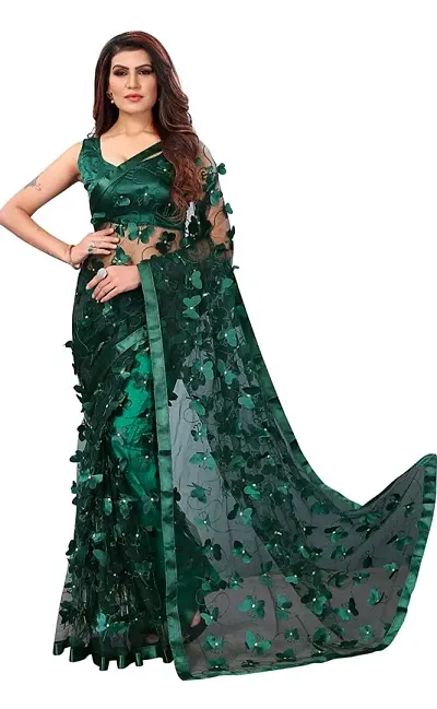 Trendy Net 3D Butterfly Saree with Blouse piece