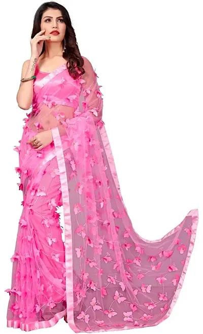Trendy Net 3D Butterfly Sarees with Blouse piece