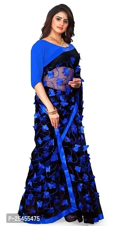 Classic Supernet Saree with Blouse piece For Women-thumb3