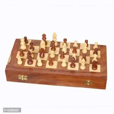Indian Sheesham Handmade Folding Wooden Chess Set Board w/ Storage for Crafted Wood Pieces, Professional Travel Game for Kids, Adults, Teens-thumb0