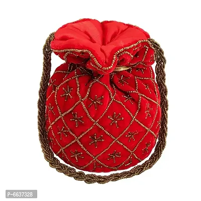 Velvet Designer Ethnic Wedding Potli Bags for Women With Golden Embroidery and beads - For Bride, Engagement, Tradition-thumb0