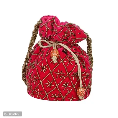 Velvet Designer Ethnic Wedding Potli Bags for Women With Golden Embroidery and beads - For Bride, Engagement, Tradition-thumb0