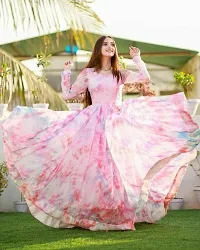 Elegant Pink Georgette Ethnic Gown For Women-thumb1