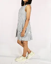 Women grey  white cotton blend striped Dress-thumb1