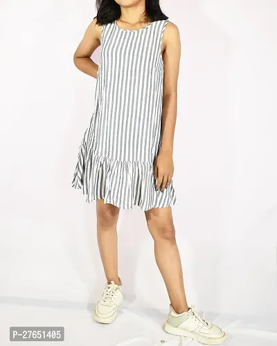 Women grey  white cotton blend striped Dress-thumb4