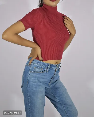 High Neck Stretch Lettuce Ribbed Crop Top-thumb0