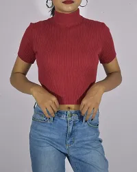 High Neck Stretch Lettuce Ribbed Crop Top-thumb4