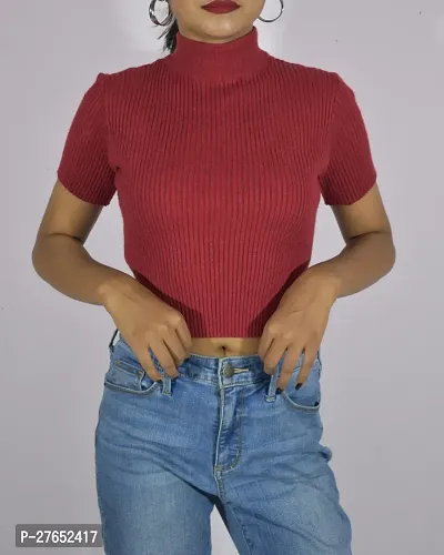 High Neck Stretch Lettuce Ribbed Crop Top-thumb5