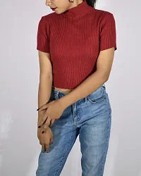 High Neck Stretch Lettuce Ribbed Crop Top-thumb2