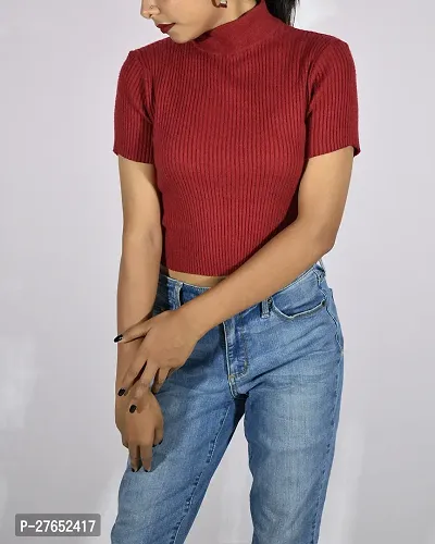 High Neck Stretch Lettuce Ribbed Crop Top-thumb3