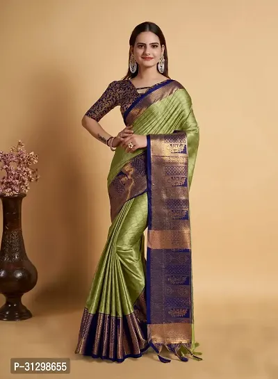 Stylish Green Crepe Saree With Blouse Piece For Women-thumb0