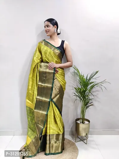 Stylish Green Crepe Saree With Blouse Piece For Women-thumb0