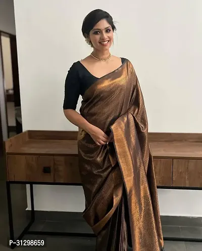 Stylish Brown Crepe Saree With Blouse Piece For Women-thumb0