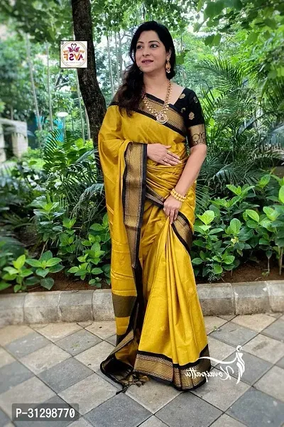 Stylish Yellow Crepe Saree With Blouse Piece For Women-thumb0