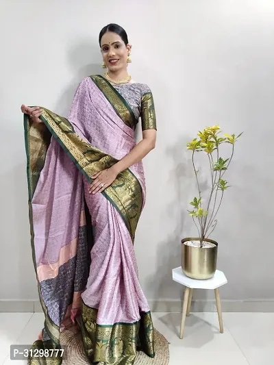 Stylish Purple Crepe Saree With Blouse Piece For Women-thumb0