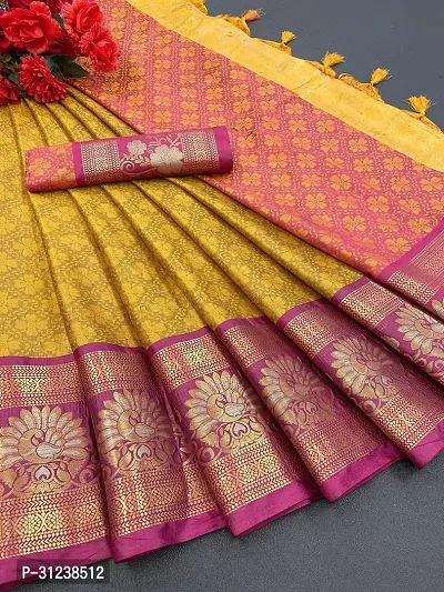 Stylish Yellow Crepe Saree with Blouse piece For Women